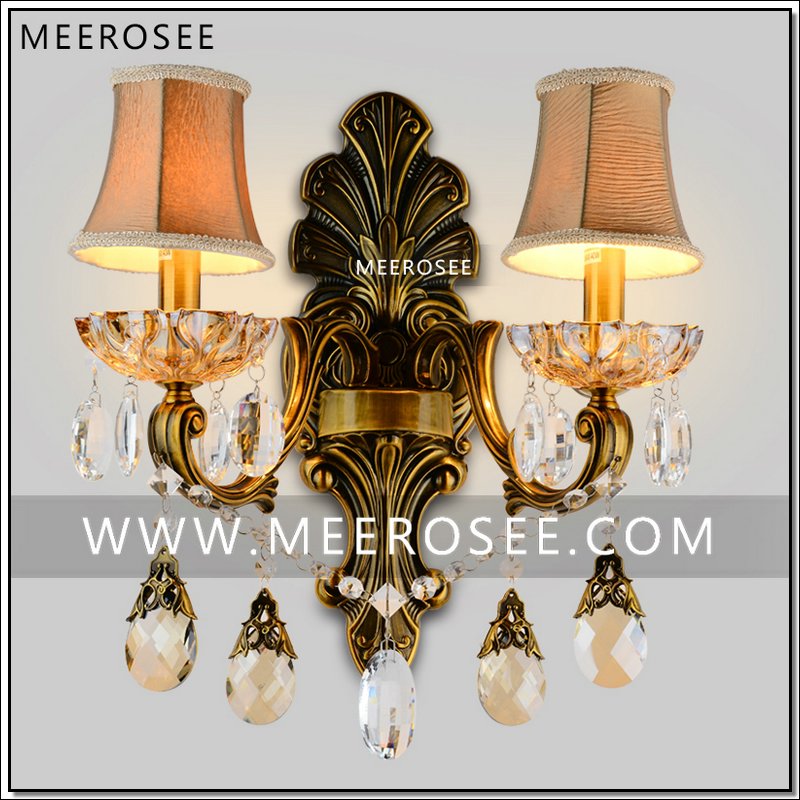 brass color crystal wall sconces light fixture wall bracket bra light crystal light 2 lights - Click Image to Close