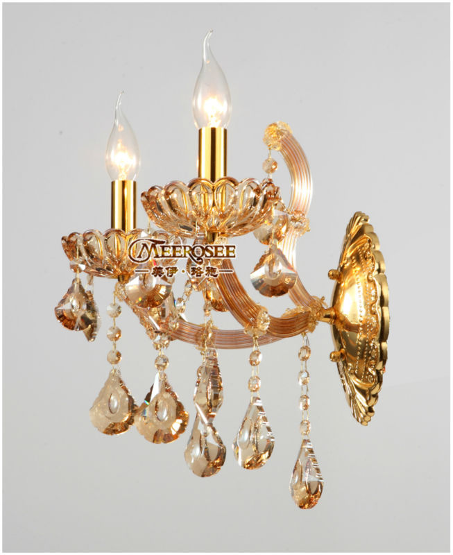 maria theresa crystal wall sconces light fixture with 2 lights amber color
