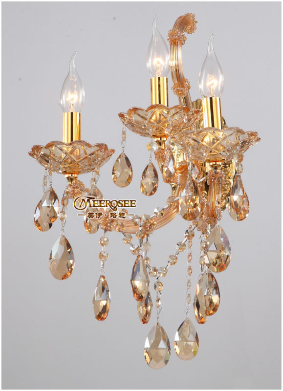 maria theresa crystal wall sconces light fixture with 3 lights amber color