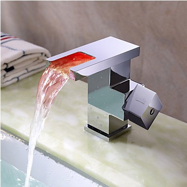 copper led color change temperature sensor waterfall square bathroom sink faucet basin mixer water tap torneira led banheiro