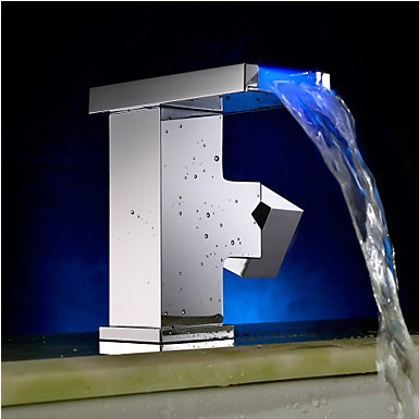 copper led color change temperature sensor waterfall square bathroom sink faucet basin mixer water tap torneira led banheiro