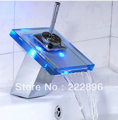 copper sink vanity tap led 3 color changing temperature sonsor bathroom faucet mixer waterfall torneira led banheiro grifo ledla