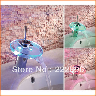 copper sink vanity tap led color chaning bathroom faucet mixer temperature detectable waterfall torneira led banheiro grifo ledl