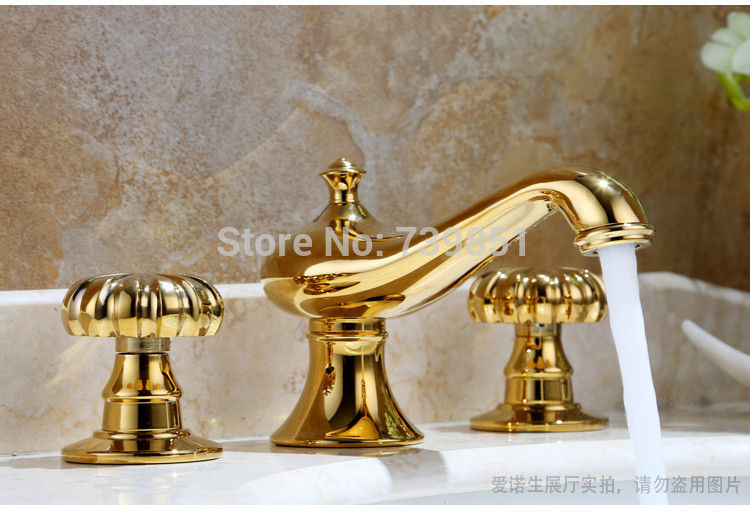 gold-plated traditional dual handlesdeck mounted and cold mixer bathroom faucet torneira banheiro torneiras copper basin tap