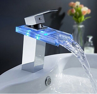 led light brass bathroom basin faucets single holder single handle deck mounted mixer taps for sink cold water mixing