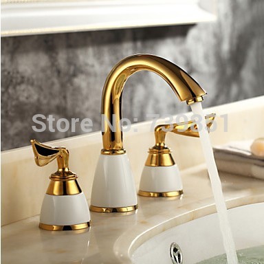 upscale golden copper sink dual holder three hole bathroom basin faucet for bathroom cabinet cold water mixer tap to wash