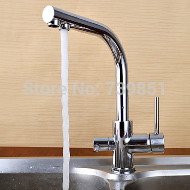 chrome copper dual handles water filters for kitchen faucet cold water mixer sink taps pure filtered tap bifunctional - Click Image to Close