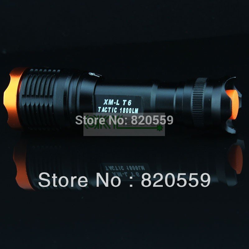whole cree xm-l t6 1800 lumens 5-mode zoomable led flashlight torch including charger