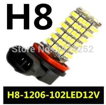1pcs 102 smd led white h1/h3/h4/h7/h8/h11 3528 car fog light headlight bulb dc 12v h4 102smd fog light cd00114