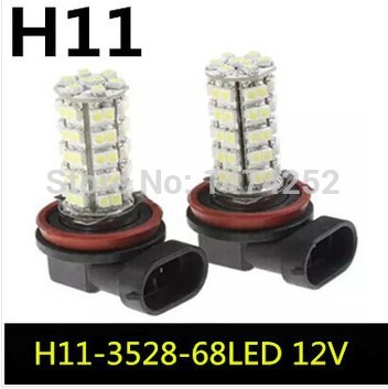 1pcs h11 led high power 3528 68led pure white fog head tail driving car light bulb lamp parking car light source cd00117