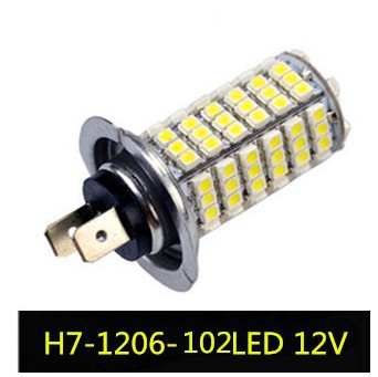 1x car auto 102 led 12v 7.5w smd 3528 h7 fog light head light lamp xenon bulb white color cd00109