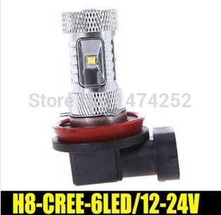h8 led high power 6led white fog head tail driving car light bulb lamp dc 12-24v h8 30w parking car light source cd00258