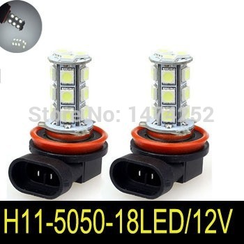 new car lights h11 18leds 5050 smd car day fog head light lamp bulb xenon white cd00193