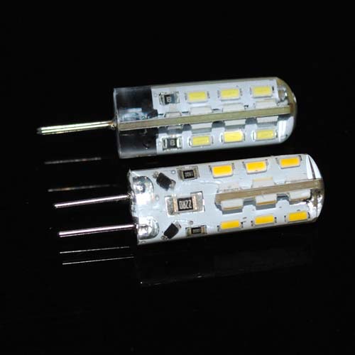 dimmable led lamps 3w g4 3014 smd 24leds droplight silicone led bulb dc 12v crystal chandeliers non-polar light 5pcs