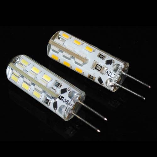 dimmable led lamps 3w g4 3014 smd 24leds droplight silicone led bulb dc 12v crystal chandeliers non-polar light 5pcs