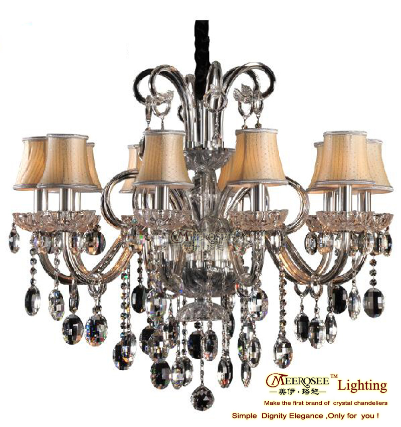 10 arms glass chrystal chandelier lustre with lampshades e14 lampholders home lighting md80347 d810mm h680mm