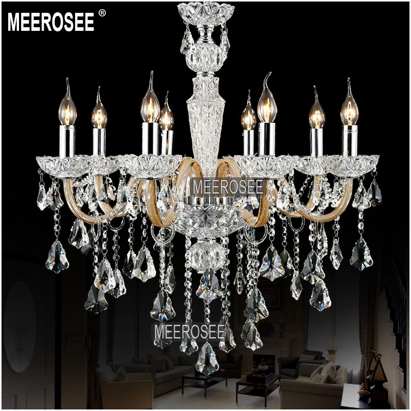 8 lights crystal pendant light clear with amber arms crystal chandelir lusters for living dining room, bedroom md8533