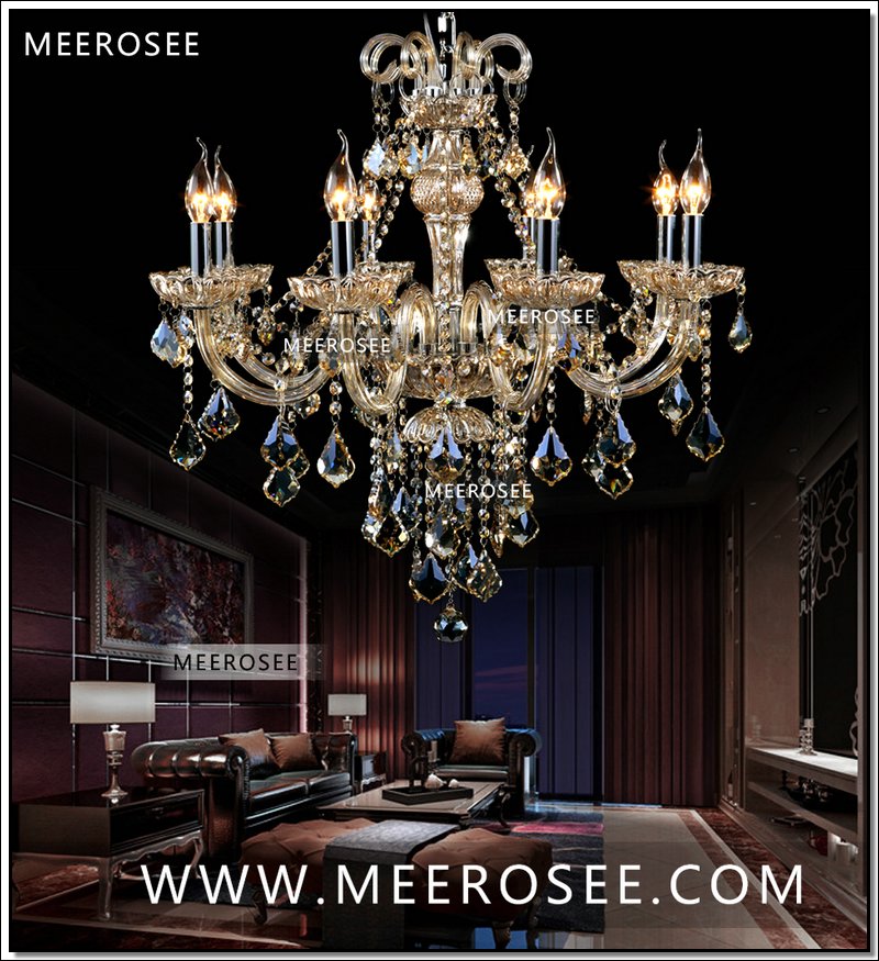 8 lights elegant retro chandelier lighting cognac cristal lustre chandelir glass hanging light for living room md6609