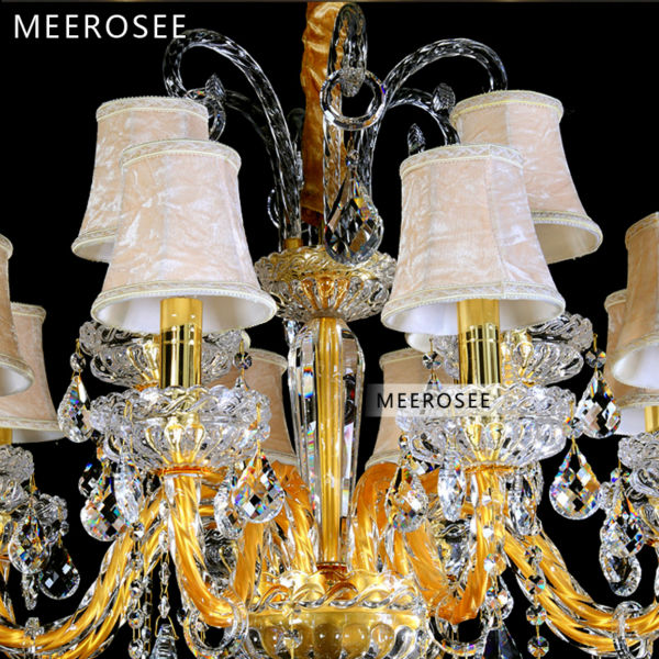 european clear golden glass chandelier light crystal feature lustres for pendelleuchte with lampshade 6 lamps md8344