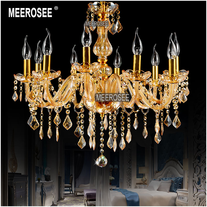 luxurious amber crystal chandelier meerosee authentic crystal lusters suitable for led bulbs for foyer, meeting room, md8432