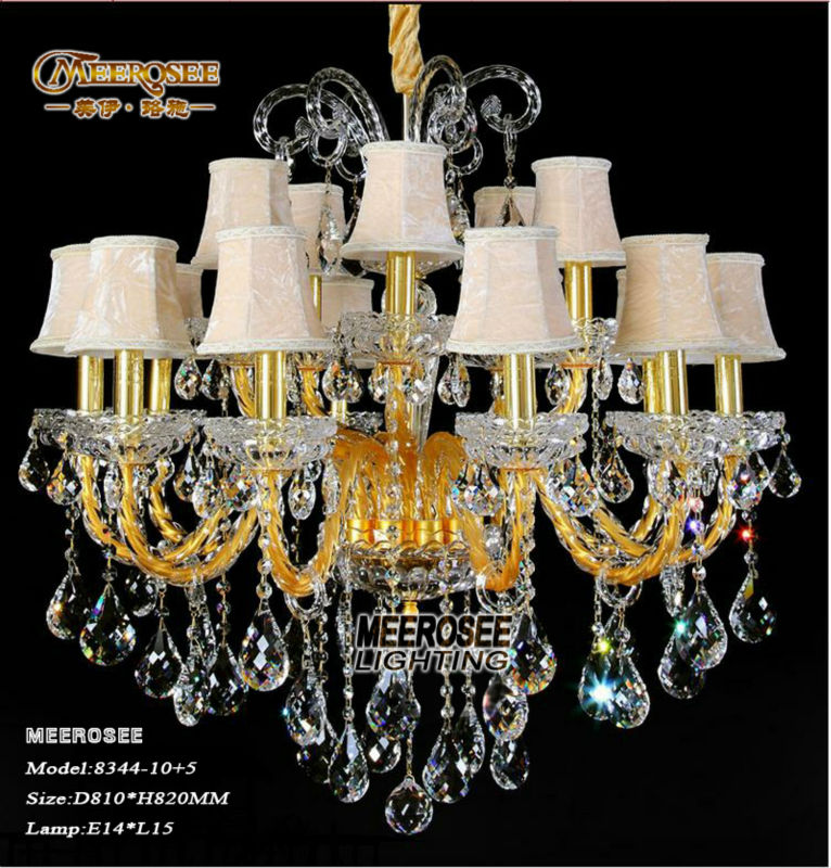 magnificent big crystal chandelier light glass lustre lighting gold with fabric lampshade chandeliers of living md8344-l10+5