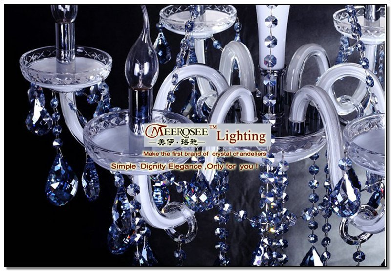 meerosee lighting small elegant water bule crystal glass chandelier lighting 6 lamps mds36 w650mm h700mm