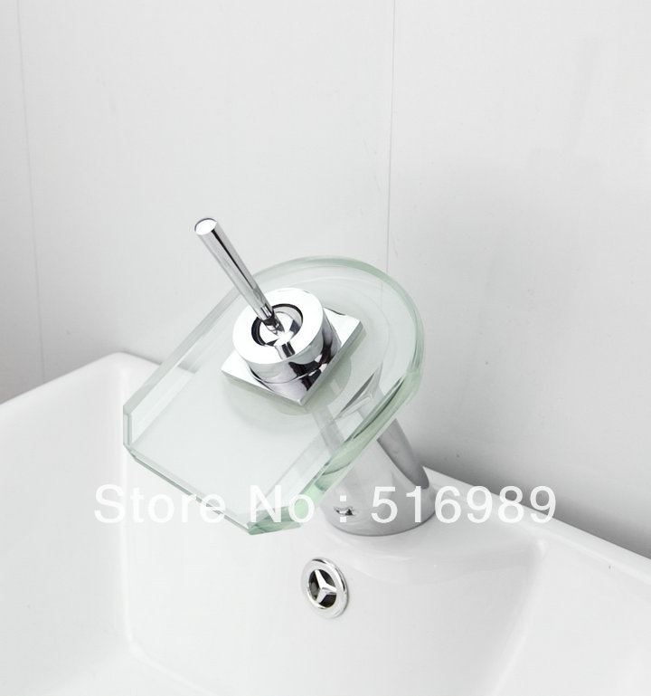 tempered glass contemporary chrome bathroom sink brass waterfall single hole mixer basin faucet leon37