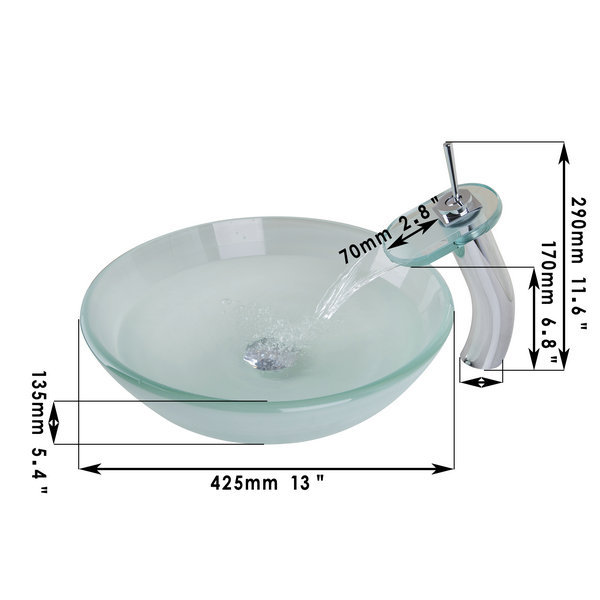 frosted victory glass bowl,bathroom sink,wash chrome waterfall faucet with tempered glass bathroom sink set 40678015g-1