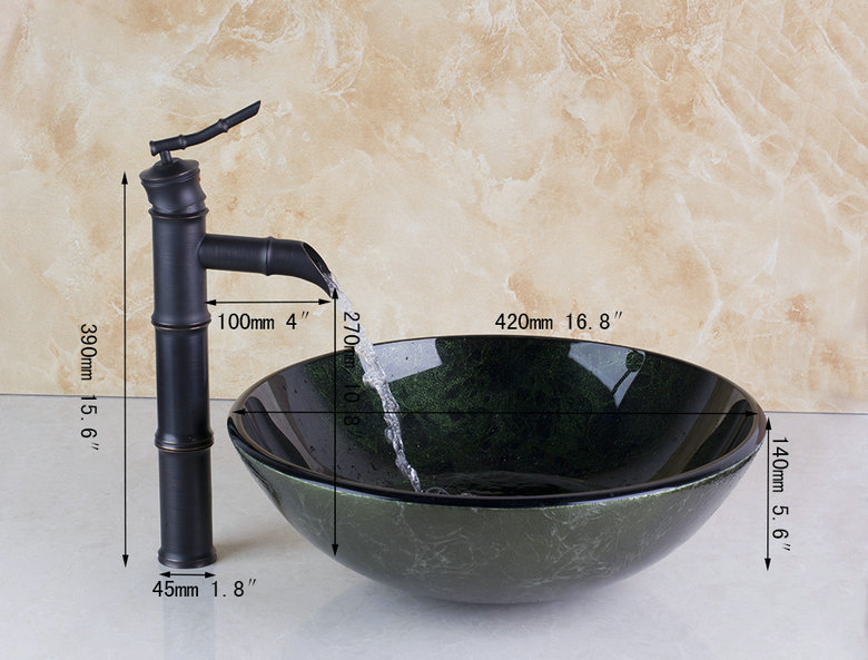 l-40138655-1 bamboo faucet victory washbasin tempered glass sink with brass faucet set