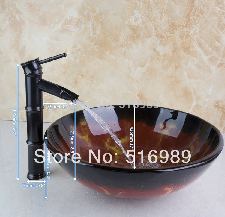 reasonable price colorful bamboo shape oil rubed bronze faucet bathroom basin faucets with drainer glass lavatory basin set