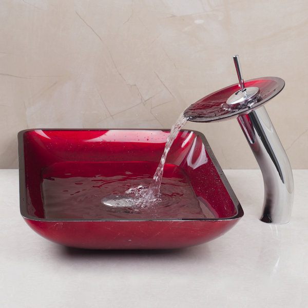 red rectangular victory hand paint washbasin tempered glass basin sink with brass faucet bathroom sink set 4018-1