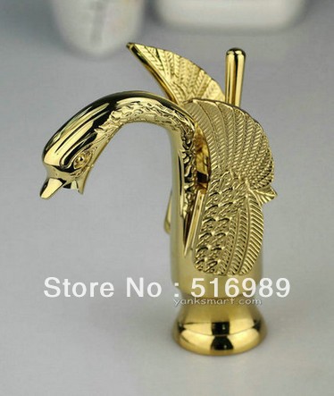 bathroom basin swan style golden polished chrome solid brass sink mixer tap faucet y-051