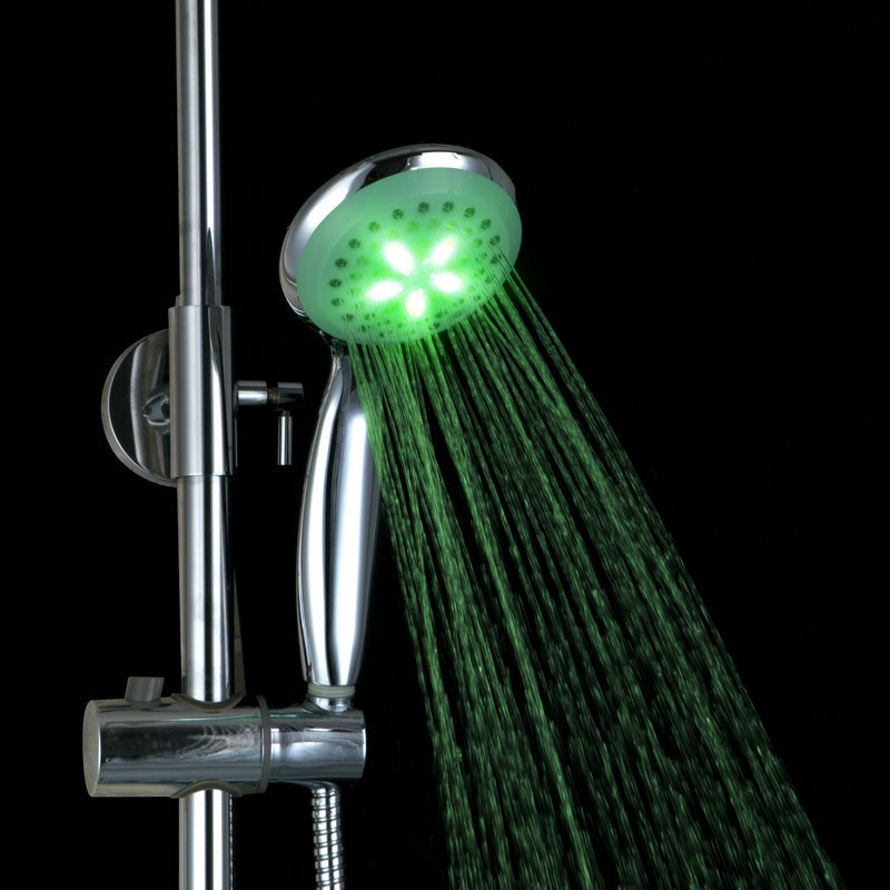 circle abs round led light color changing top spray bathroom handheld shower head d02 - Click Image to Close