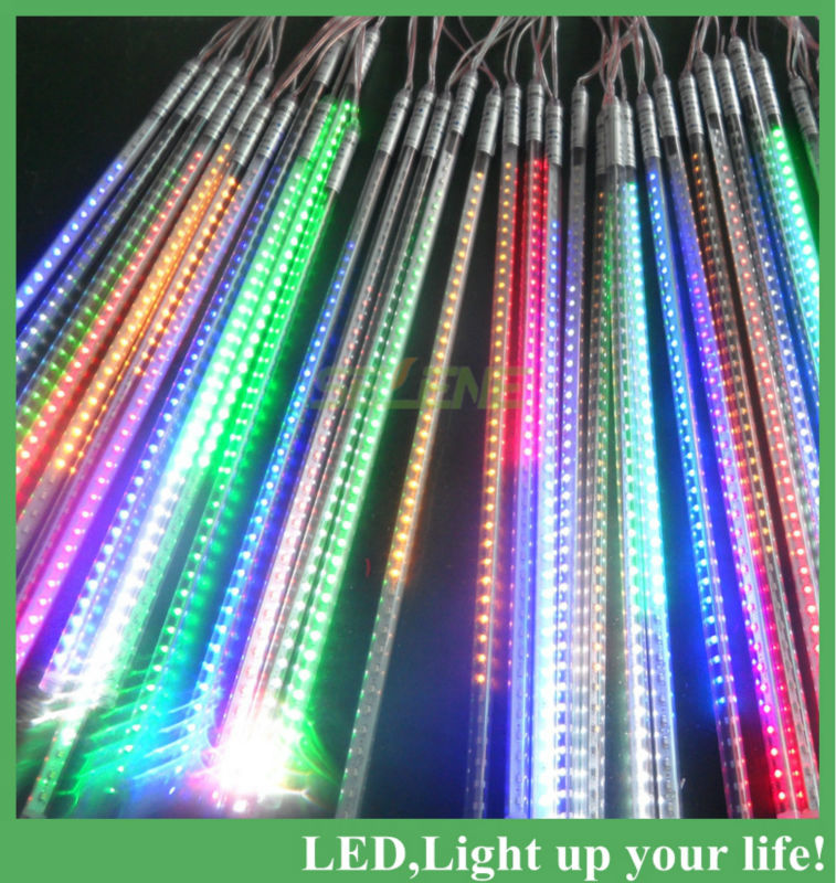 1set 8pcs/set 30cm 220v/110v eu/us plug colorful christmas rain tube christmas garden lights led meteor tube