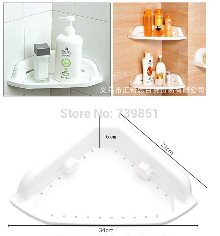 powerful suction trigon bathroom corner wall shelf / sucker rack white,storage holders & racks,kitchen accessories organizer