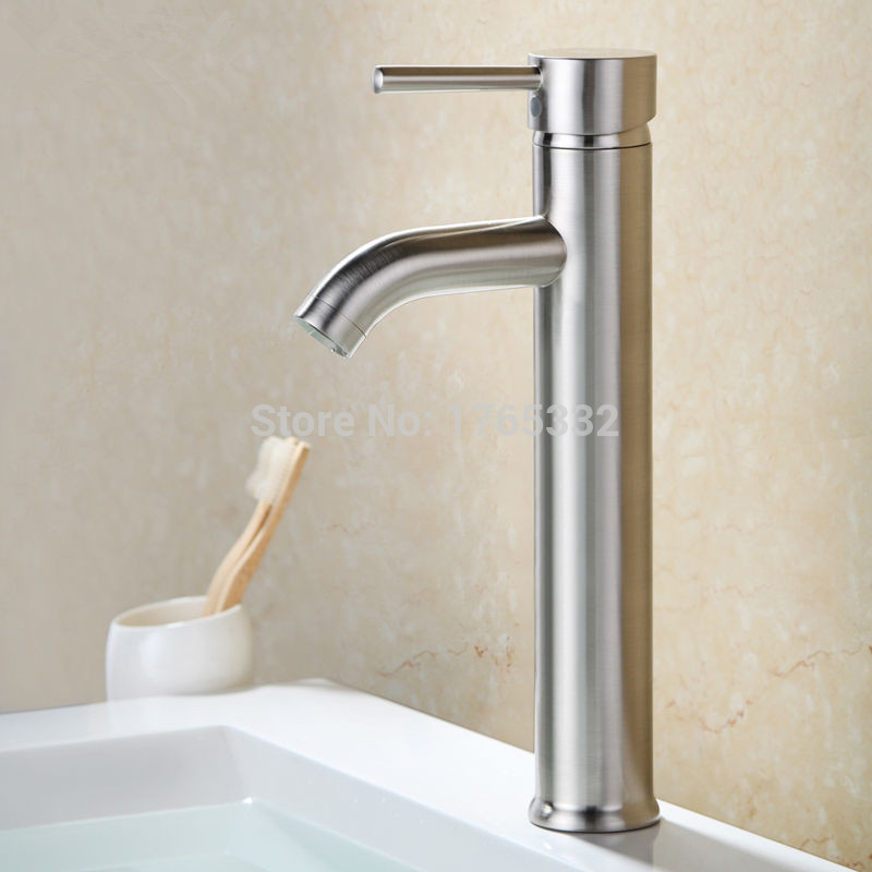 euro modern contemporary bathroom lavatory vanity vessel sink faucet tall,chrome/brushed nickel