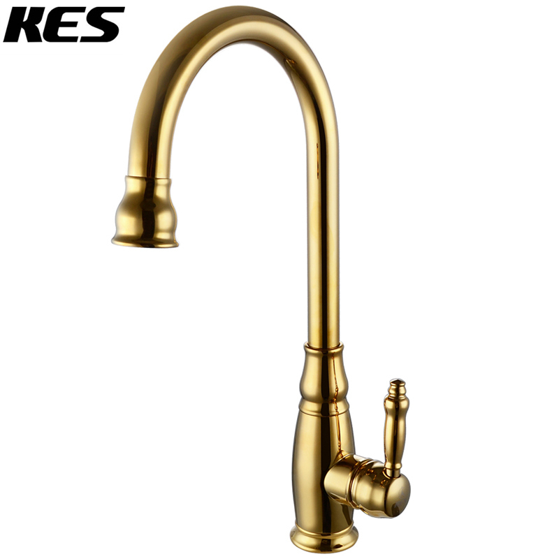 kes l6232-2 classic single handle high arc kitchen sink faucet with swivel spout, brushed nickel/ titanium gold(l6232-4)