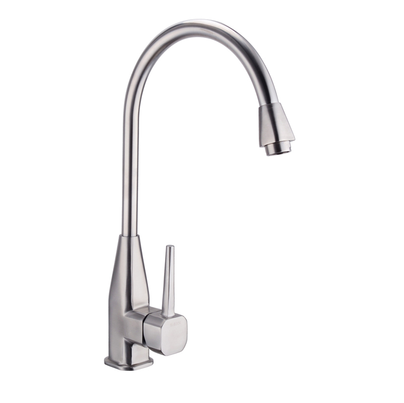 kes l6252 modern square single lever lead kitchen faucet with high arc swivel spout, brushed stainless steel
