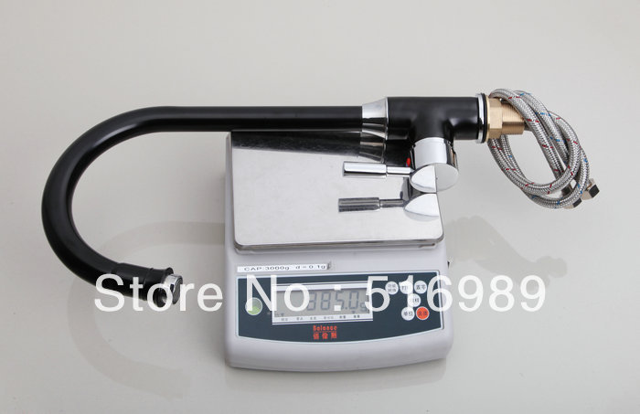 2014 contemporary singe hole kitchen sink & vessel mixer tap swivel black kitchen faucet ys-8054b-1