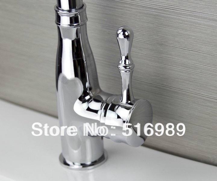 deck mount chrome kitchen swivel spout single handle wash basin sink faucet spray mixer tap kkk15