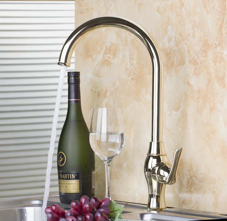 l-9831 popular construction & real estate deck mounted single hole golden bathroom & kitchen tap mixer kitchen faucet