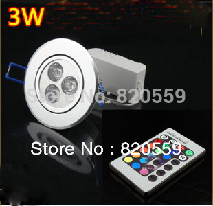 6pieces/lot aluminum lamp 3w rgb led ceiling light rgb remote-control 85-265v