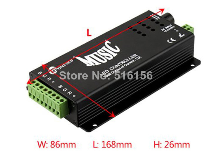 5pcs music controller /audio sound sensitive for led rgb strip with 24keys ir remote12v/24v 12a black alu box