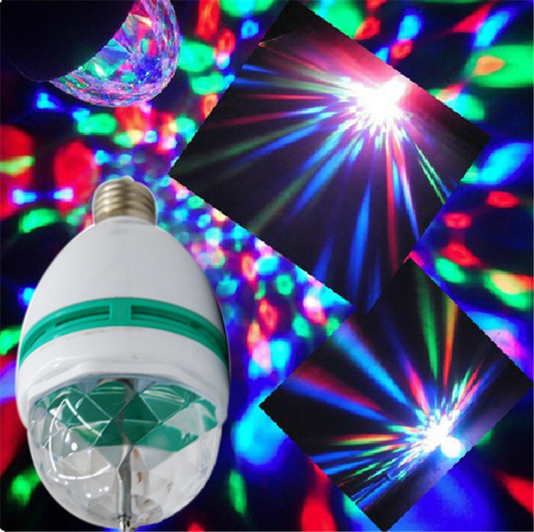eyourlife rgb 3w e27 crystal auto rotating led bulb full color mini stage dj lamp light with fast delivery