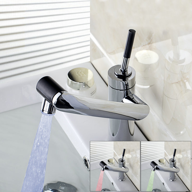 92420a/87 bathroom led with 3 color polished chrome finished deck mounted swivel single handle faucet tap