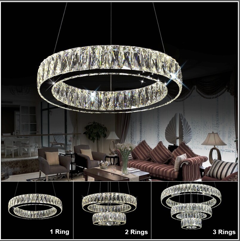 1 ring 2 ring 3rings led k9 crystal chandelier light lamp lustres de cristal suspension modern led light fixture md2226