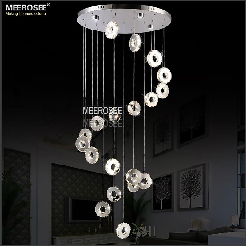 led crystal ring ceiling light fixture large led crystal lustre lamp for stairs staircase hallway, lobby aisle ceiling light