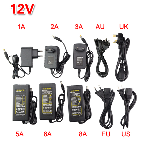 dc12v 2a 3a 5a 6a 8a power supply adapter transformer for 5050 3528 3014 5630 led light ribbon tape eu uk au us cord plug socket
