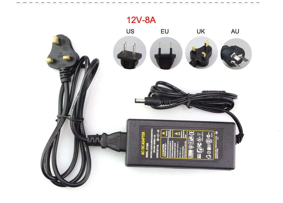 dc12v 8a led strip power supply for 5050 3528 3014 5630 led strip tape ac / dc adapter converter with eu us uk au plug
