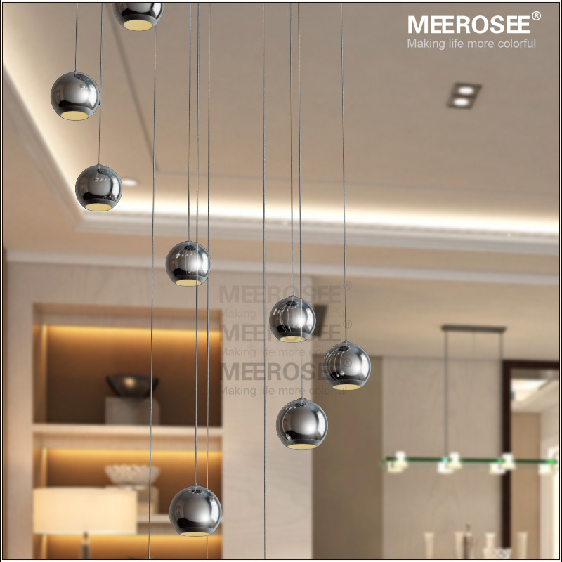 45 watt led pendant light fixture for el villa polished chrome ball lamp modern suspension led drop lighting